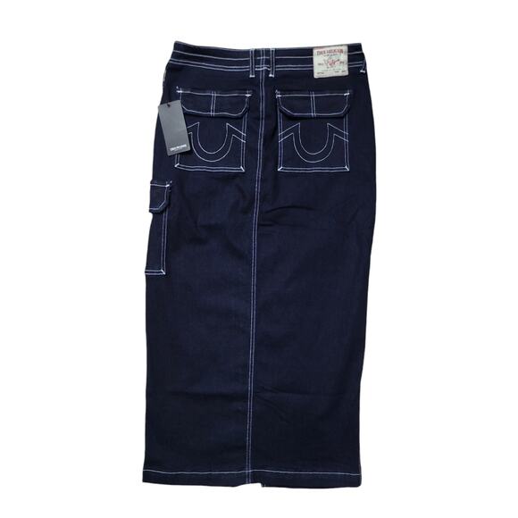 True Religion Women's Denim Slit Cargo Maxi Skirt, Size 28, Body Rinse Dark Blue - Picture 3 of 9